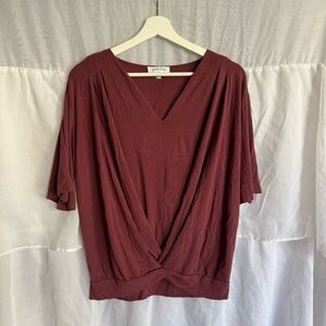 Grace & Lace V-Neck Twist Front Short Sleeve Shirt